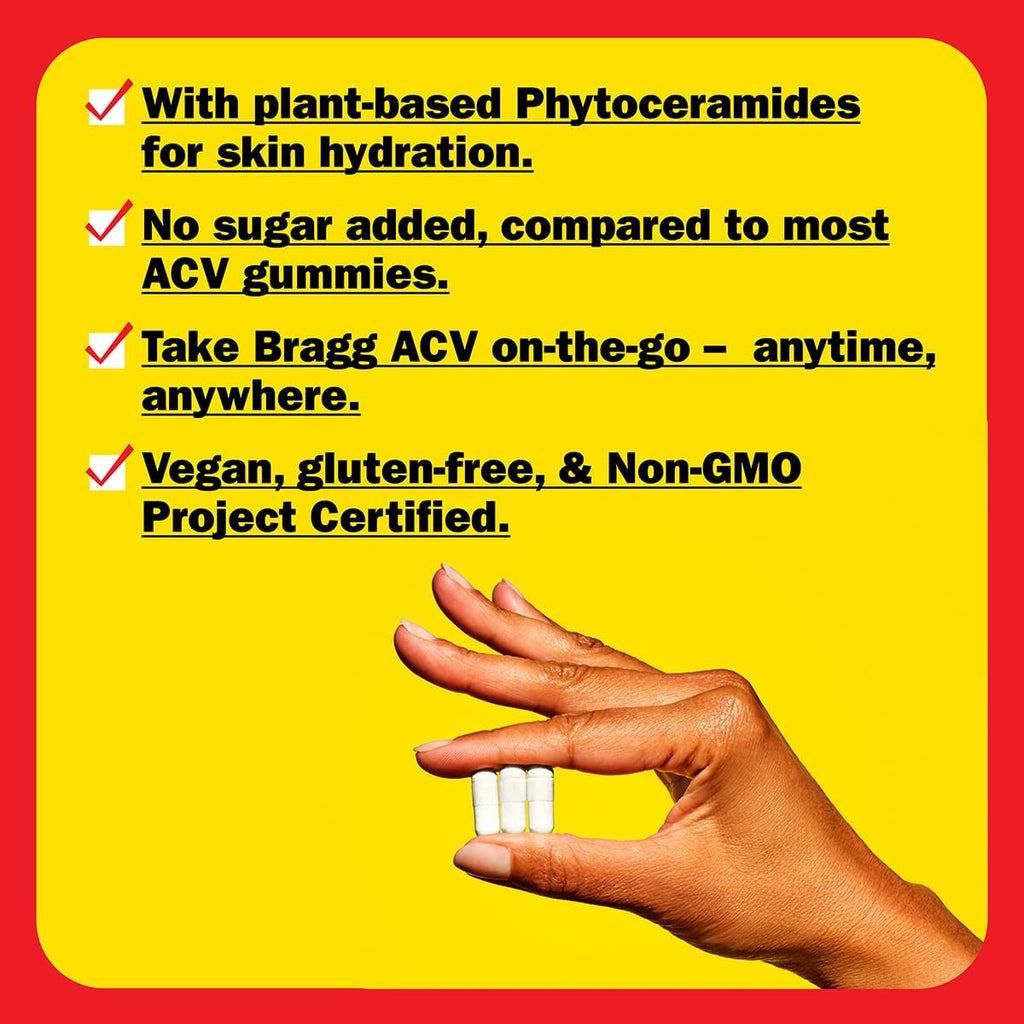Bragg Renew Apple Cider Vinegar Capsules with Phytoceramides - 90 Capsules - Maintains Healthy Skin and Promotes Hydration
