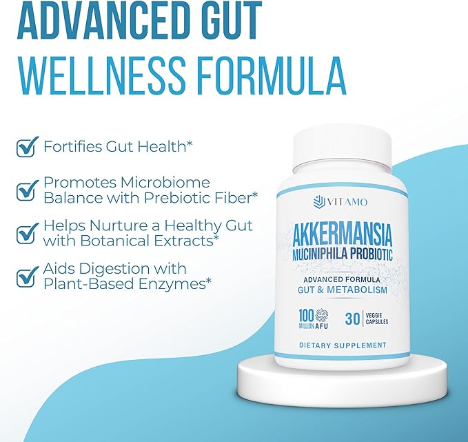 Akkermansia Probiotic & Berberine GLP-1 Support Supplement – 100 Million AFU Probiotic for Gut Health & Metabolic Balance with Green Tea, Acacia Fiber & Enzymes – 30 Capsules