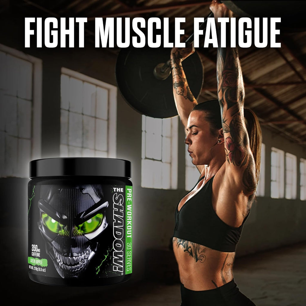 JNX SPORTS The Shadow! 350mg of Caffeine Hard Core Preworkout - Green Apple 30 Servings | Electric Energy, Mental Focus & Superhuman Strength for Men & Women