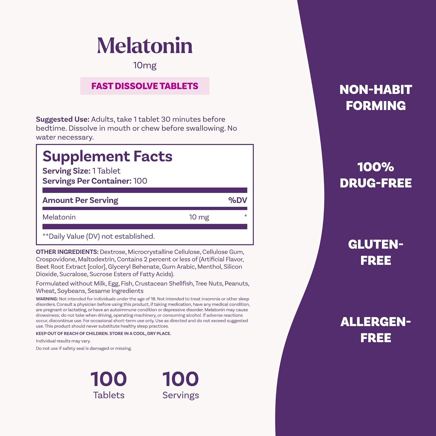Natrol Fast Dissolve Melatonin 10mg Tablets - Strawberry Flavor, 100 Count, Sleep Support Melatonin Tablets for Adults, 100-Day Supply