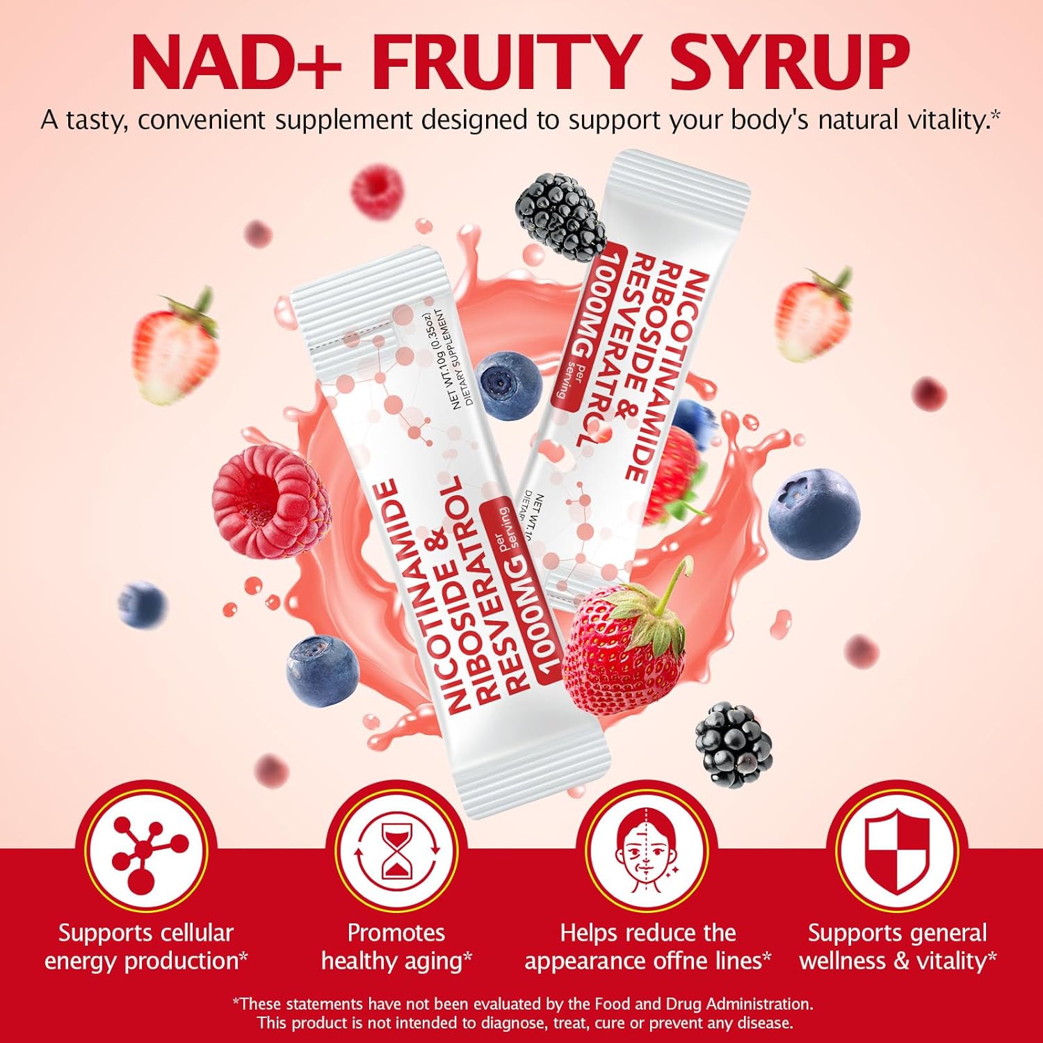 1000MG High-Pontency Liposomal NAD+ Liquid Supplement with Resveratrol & Quercetin, High Purity-Supports Cellular Longevity, Anti-Aging, Energy Metabolism | 21 Packets