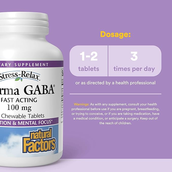 Natural Factors Pharma GABA - Dietary Supplement Supports Calm Sleep & Sleep Quality - Natural, Fast-Working Supplement Aids Focus & Brain Health - 60 Capsules (30 Servings)