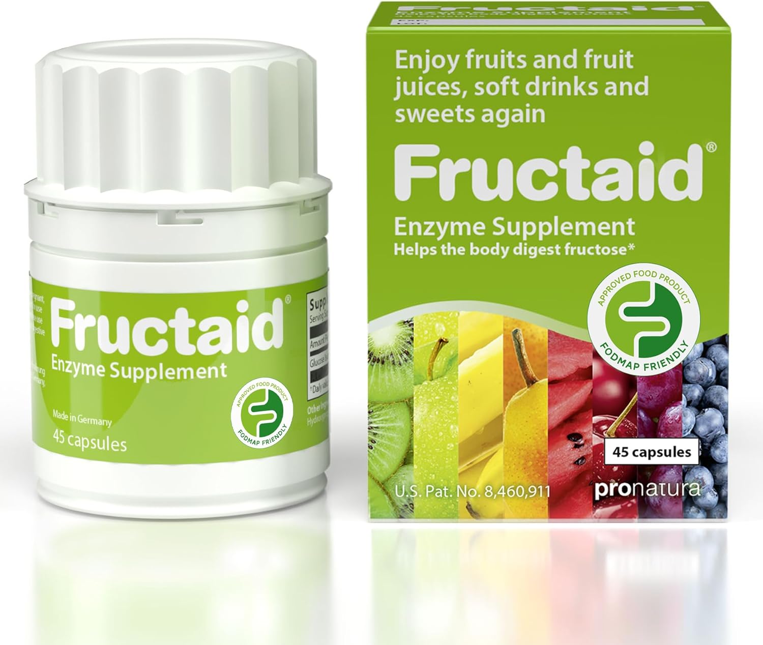 Enzyme Supplement - 45 Capsules, so That You can Enjoy Fruits, Fruit Juices, Soft Drinks, and Sweets Again, Dietary Supplement, Gluten-Free, Lactose-Free