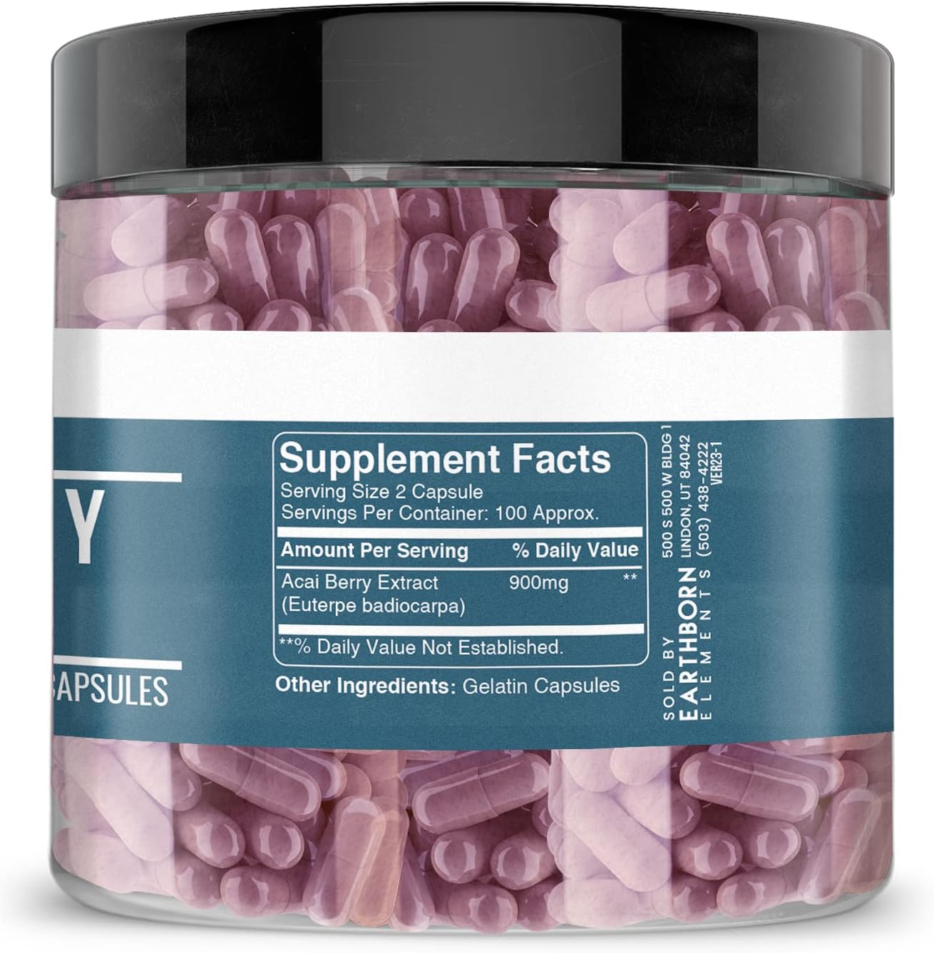 Earthborn Elements Acai Berry Extract 200 Capsules, Pure & Undiluted, No Additives