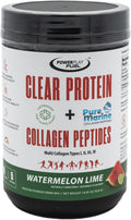 Clear Protein & Collagen Peptides Protein Powder Drink Mix - Naturally Sweetened & Flavored, Gluten Free, Lactose Free - Protein + Marine Collagen - 15 Servings (Watermelon Lime)