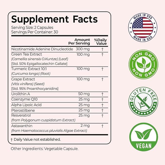 Glov Beauty NAD+ Supplement Capsules - Skin Rejuvenation with Resveratrol, Urolithin A & CoQ10, NAD Supplements for Women 40+, NAD Plus for Healthy Aging, Radiant Skin & Cellular Energy, 60 Veg Caps