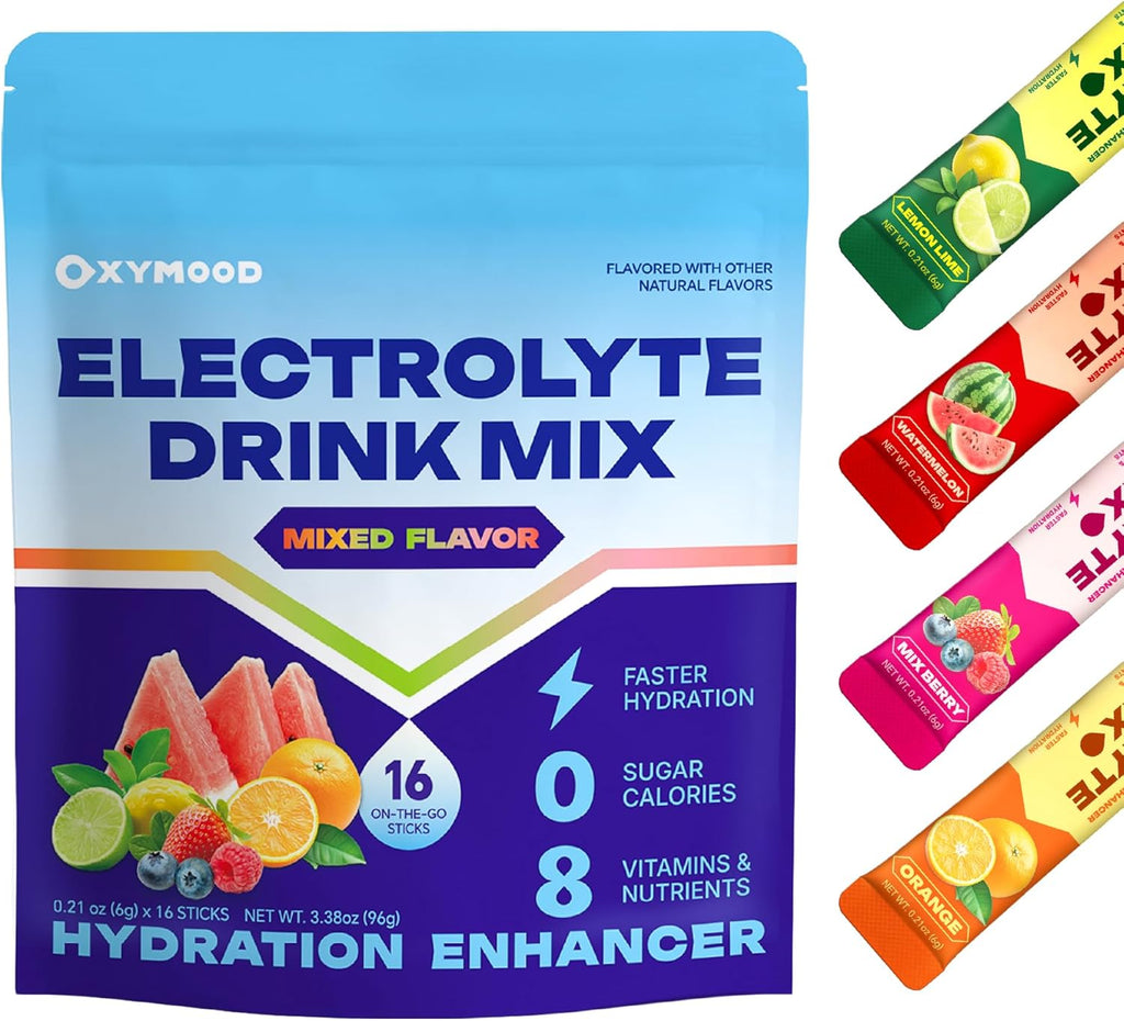 Sugar Free Electrolytes Powder Packets - Salty High Sodium Hydration Packets, Electrolytes Drink Mix for Fitness Enthusiasts & Outdoor Workers, Calories Free(Variety 16 Sticks)