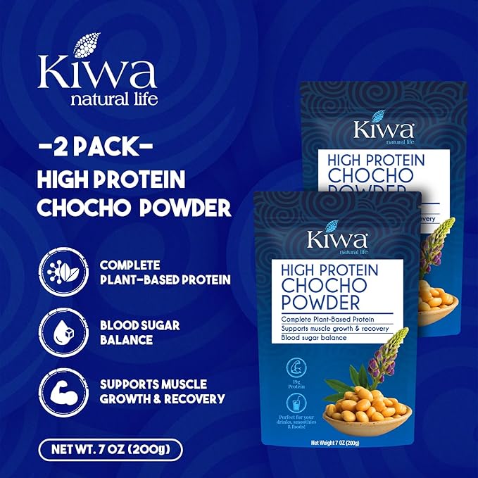 Kiwa Chocho Powder 2-Pack – Complete Plant-Based Protein from Andean Lupin – Supports Muscle Growth, Recovery & Blood Sugar Balance – 7oz Bags