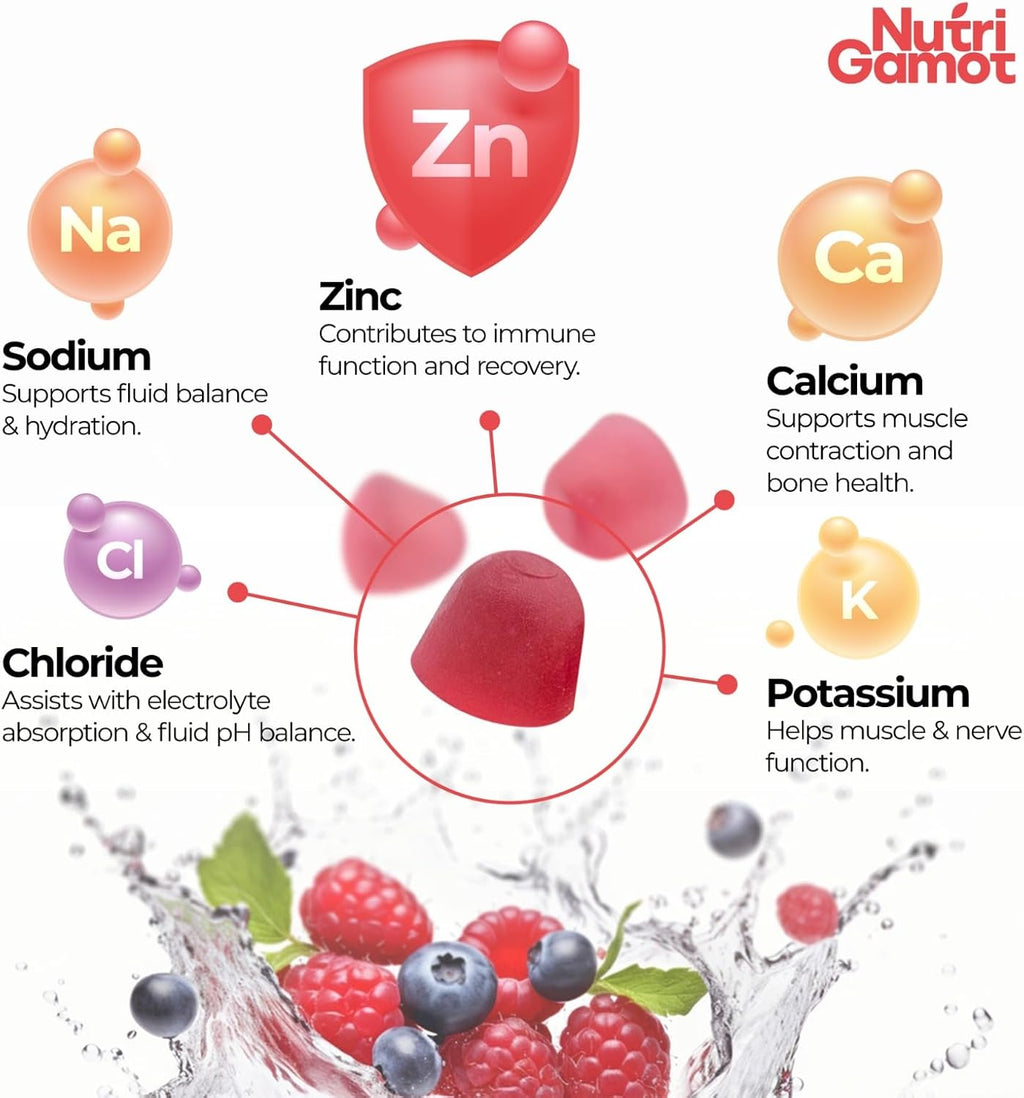 Electrolyte Hydration Gummies Sugar Free | Mixed Berry Flavor - 5 Essential Electrolytes for Runners, Post-Workout Recovery & Endurance – Energy Support Chews, Great Taste, 60 Gummies