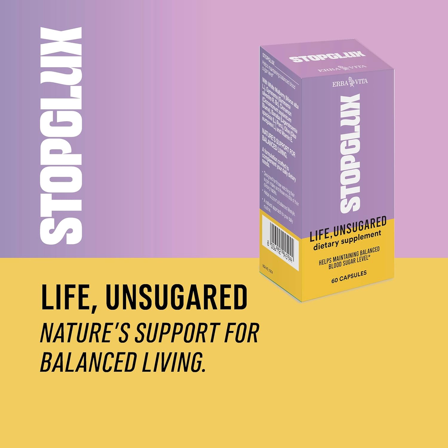 Stopglux 60 Capsules – Dietary Supplement for Sugar Intake and Dietary Habits with Chromium Picolinate, Coenzyme Q10 and Gymnema Sylvestre