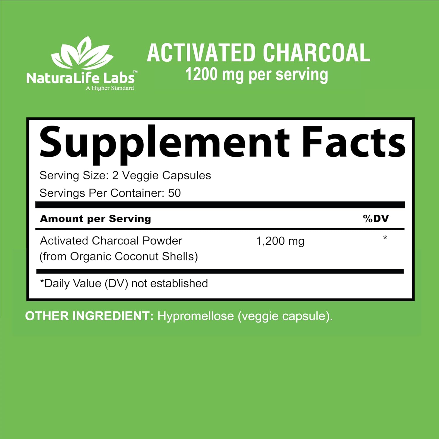 Activated Charcoal Capsules - 1,200 mg Highly Absorbent Helps Alleviate Gas & Bloating Promotes Natural detoxification Derived from Coconut Shells - per Serving - 100 Vegan Capsules