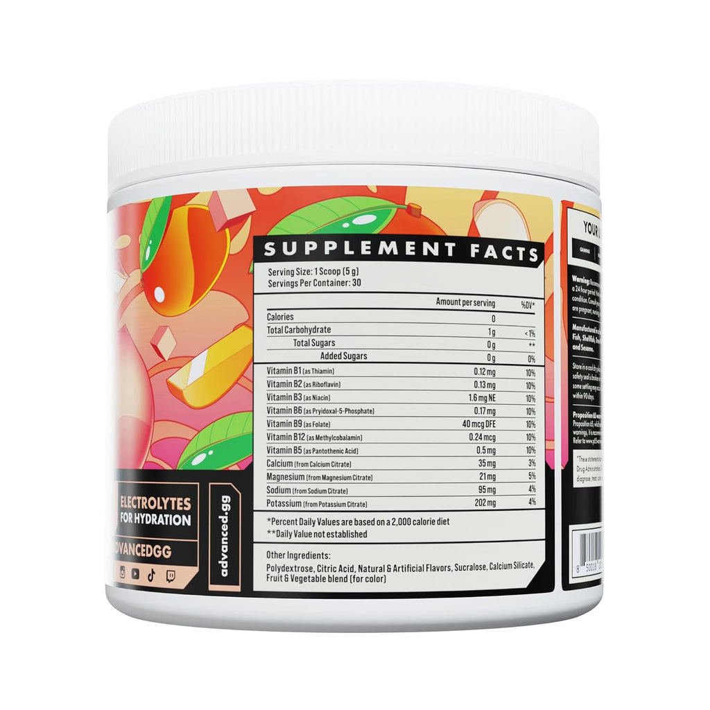Advanced Hydration High-Performance Electrolyte Drink Mix with B Vitamins for All-Day Hydration - Caffeine Free, Zero Calories, Sugar Free, & Keto Friendly - (30 Servings, Peach Mango)