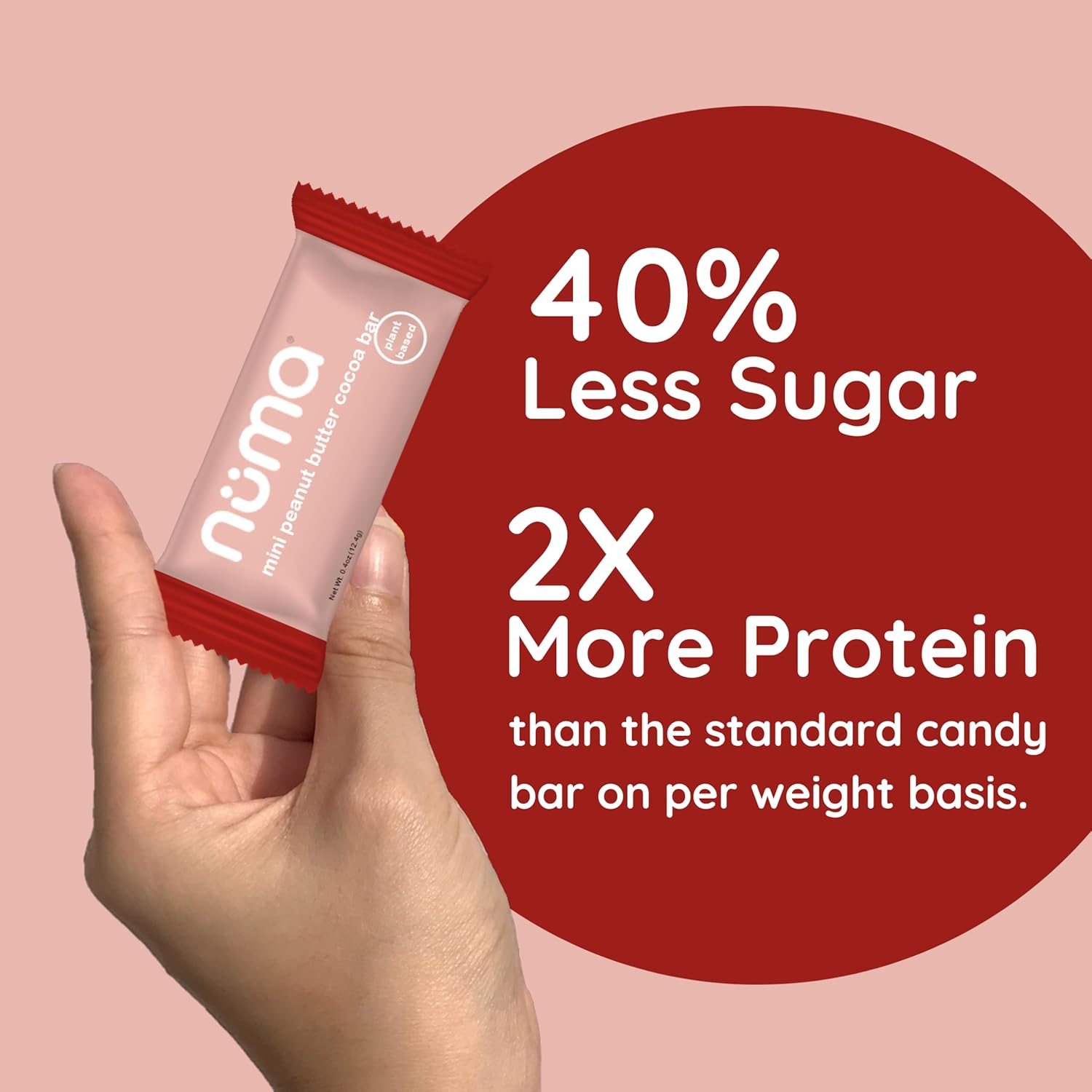 Numa Mini Peanut Butter Cocoa Bars - Vegan, Low Sugar, High Protein, Natural, Gluten Free - Crunchy Plant Based PB Snacks - 3 Bags with 8 Individually Wrapped Chocolate Protein Bars