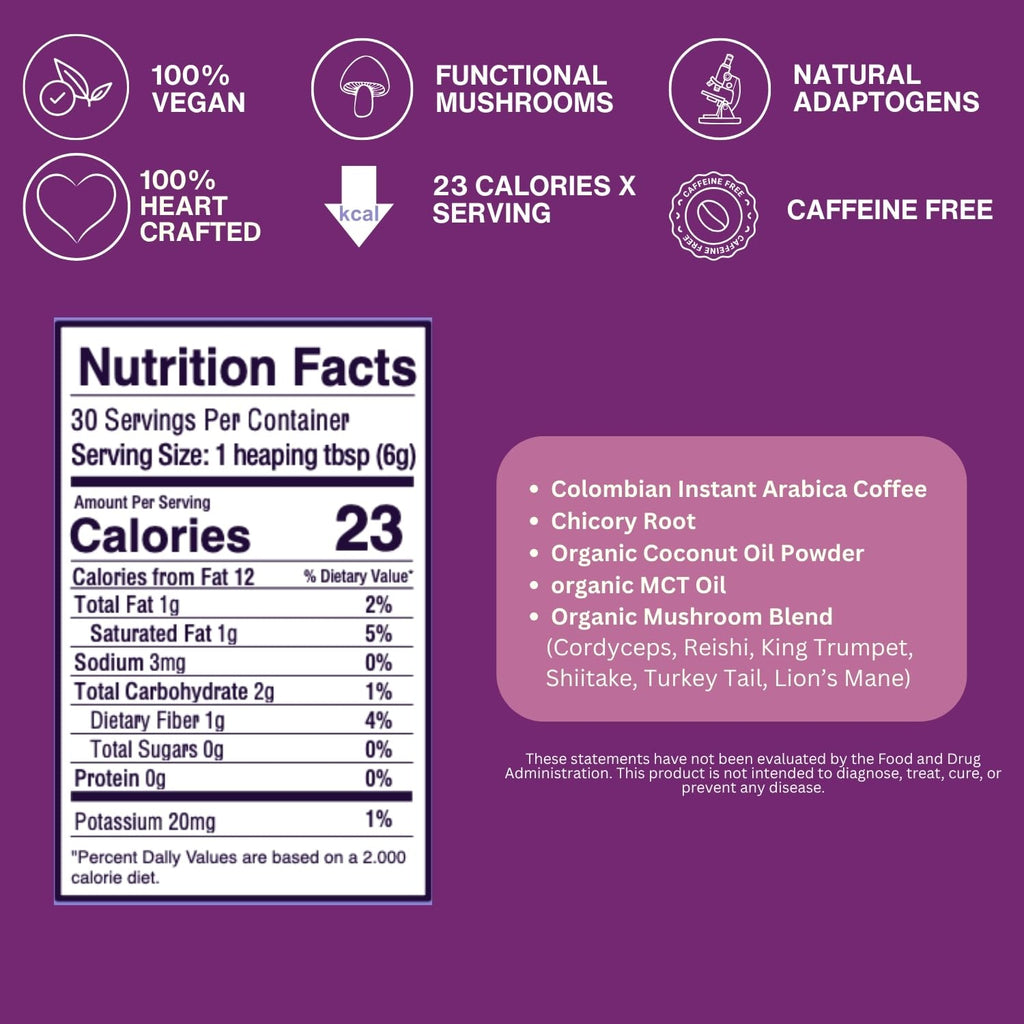 SAYUU Mushroom Chicory Blend – Caffeine-Free Coffee Alternative with Lion's Mane, Reishi, Turkey Tail – Supports Digestion, Focus & Immunity – Vegan & Eco-Friendly, 30 Servings