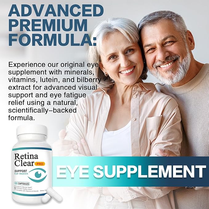 Retina Clear Pro Eye Health Support Supplement, with Minerals and Vitamins, Lutein and Bilberry Extract Supports Visual Clarity, Eye Fatigue Relief & Focus（2PCS