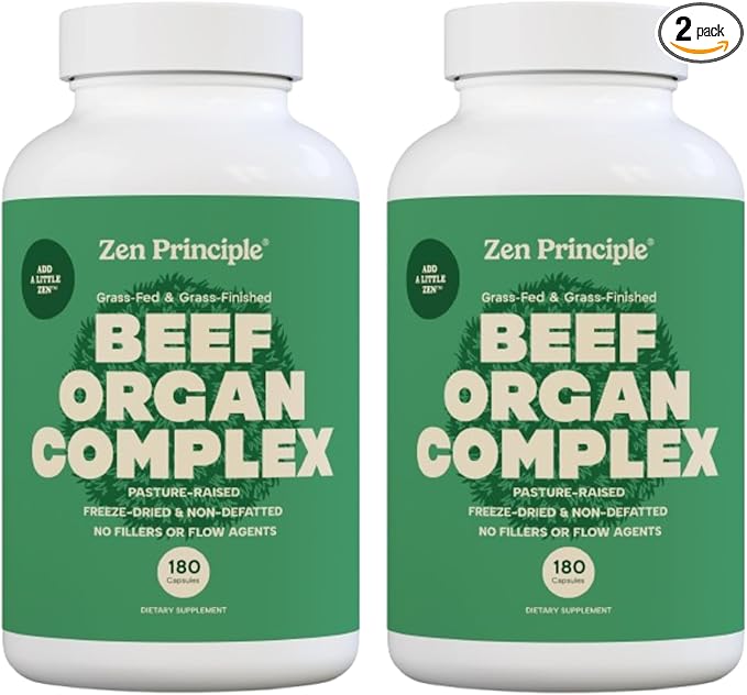 Zen Principle Grass Fed Beef Organs Supplement – Desiccated Liver, Heart, Kidney, Pancreas, Spleen, Intestine & Tripe/Stomach – Grass-Fed & Grass-Finished on the Natural Pastures of New Zealand 2-Pack