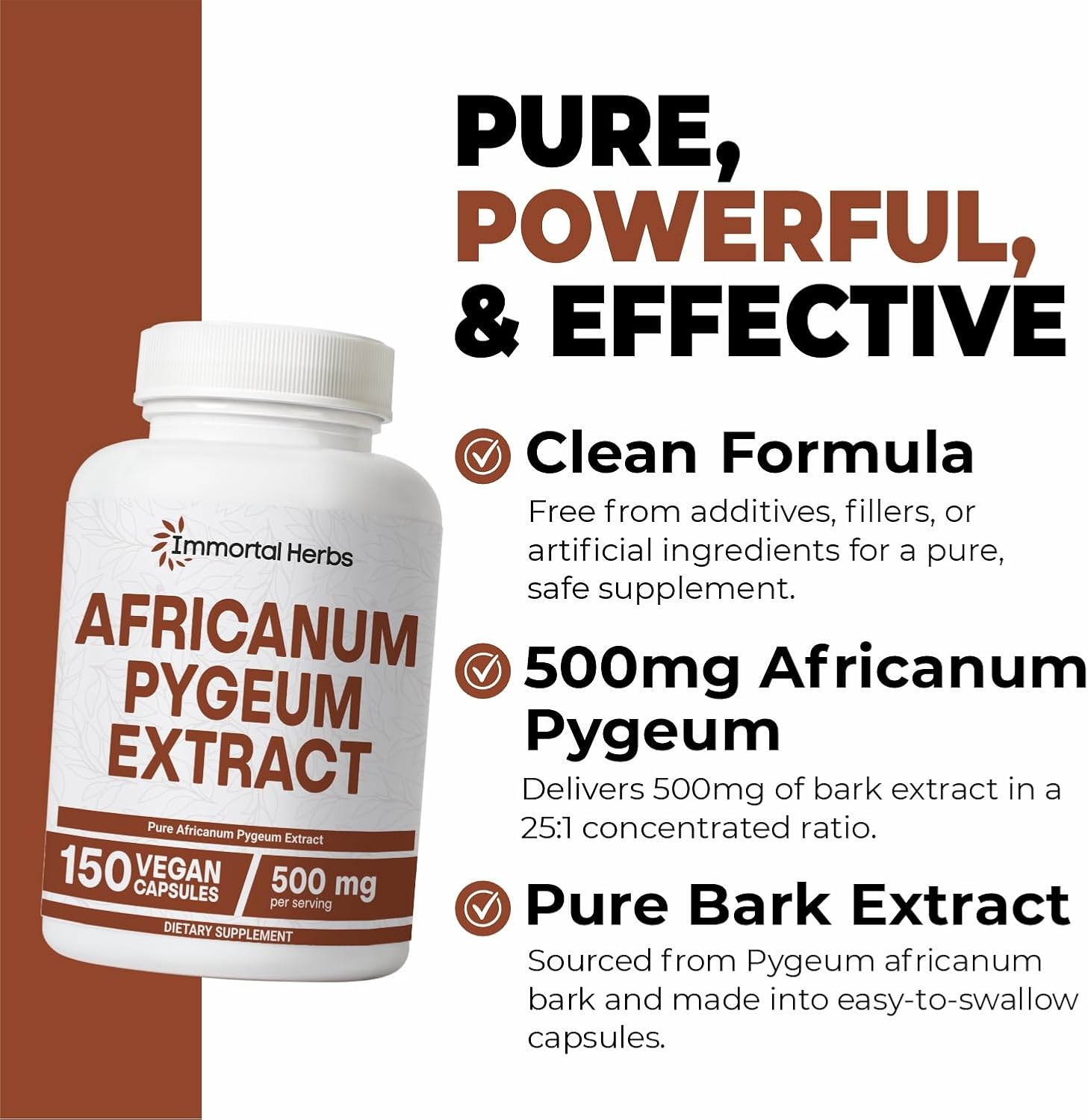 Africanum Pygeum 500mg, 25:1 Extract, 150 Pills, Extra Strength Pygeum Supplement for Men and Women, Non-GMO and Gluten-Free Bark Extract Capsules, 5 Months Supply