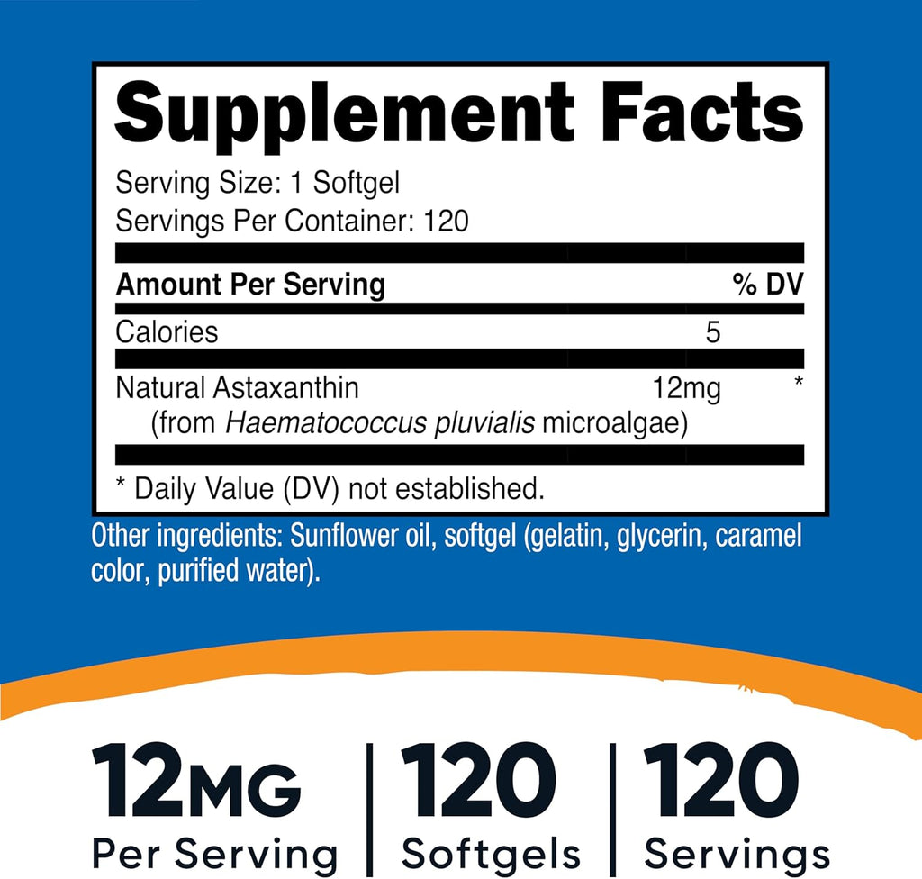 Nutricost Astaxanthin 12mg, Non-GMO and Gluten Free, 120 Softgels (4 Month Supply)