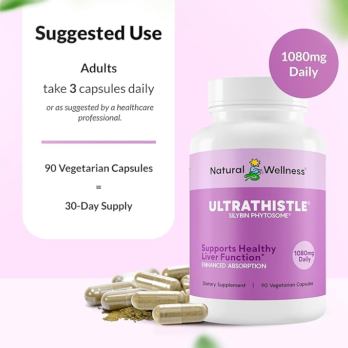 UltraThistle Advanced Milk Thistle Liver Support – 1080mg Silybin Phytosome Patented Formula – Herbal Liver Cleanse & Detox – No Soy, Gluten Free, Non-GMO – 90 Capsules (30-Day Supply)