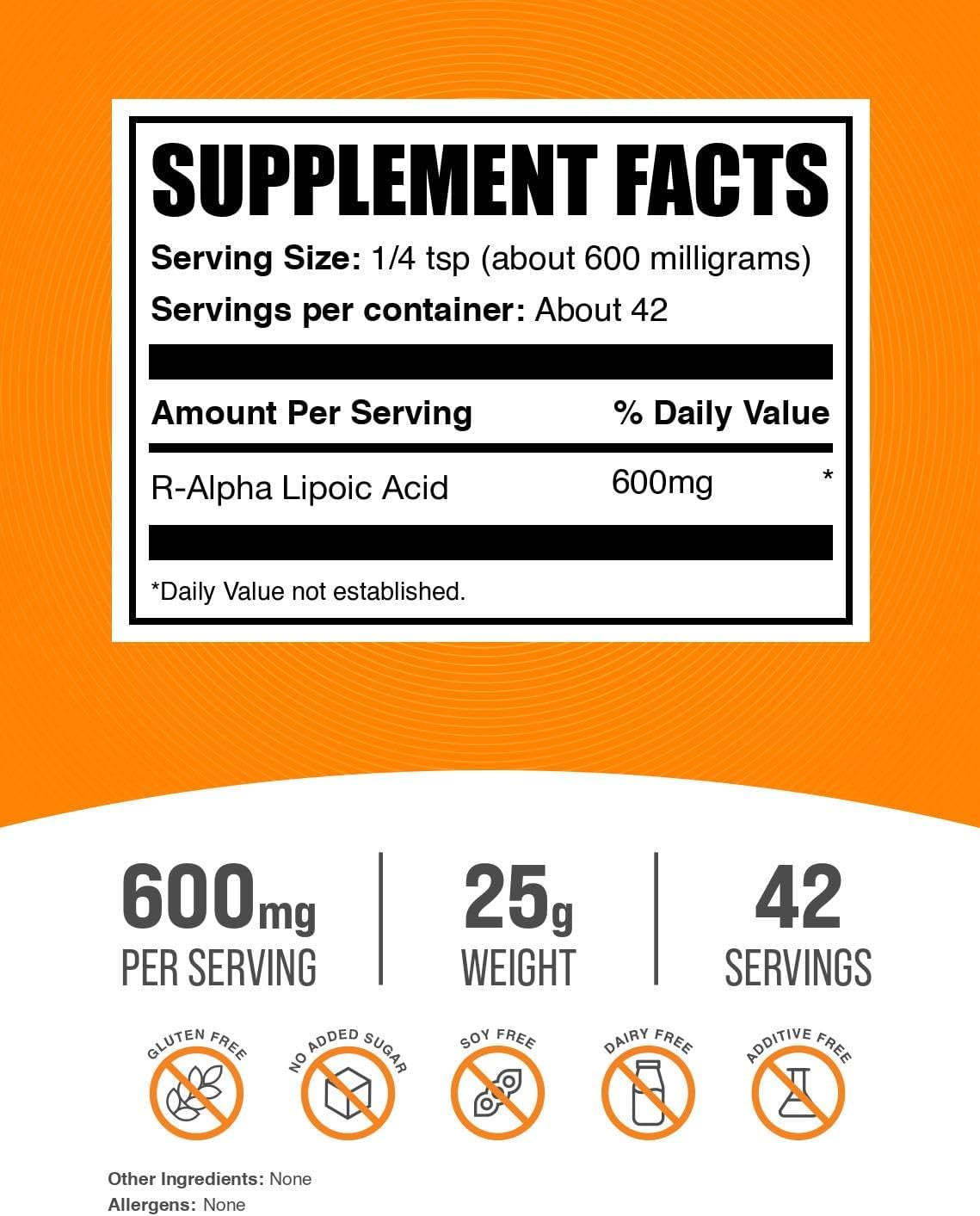 BulkSupplements.com R-Alpha Lipoic Acid Powder - R-ALA Supplement, R Alpha Lipoic Acid 200mg - Antioxidants Supplement, Gluten Free, 200mg per Serving, 25g (0.88 oz) (Pack of 1)