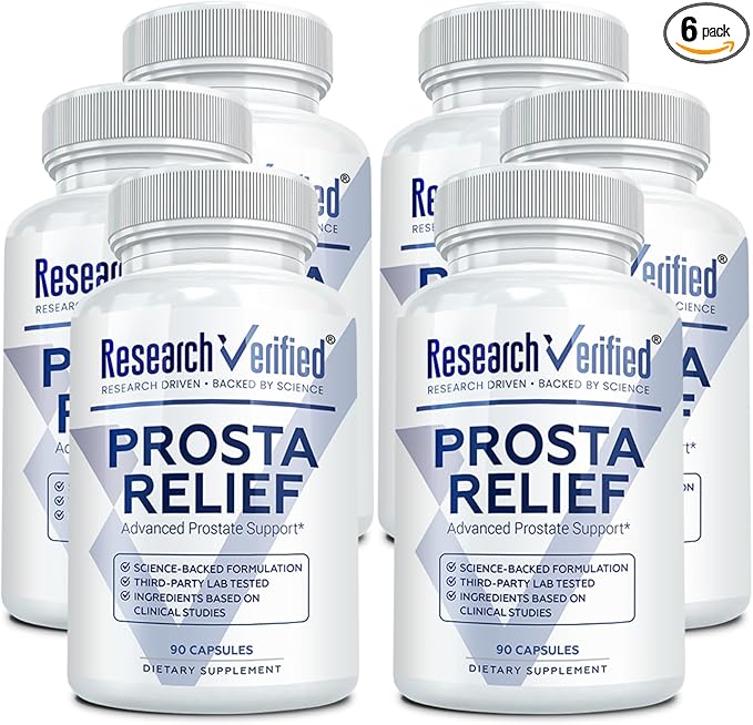 Research Verified Prosta Relief - Saw Palmetto and Bioperine - Prostate Health, Bladder & Urinary Health, Drive and Performance - Pure Natural, 90 Capsules (Pack of 6)