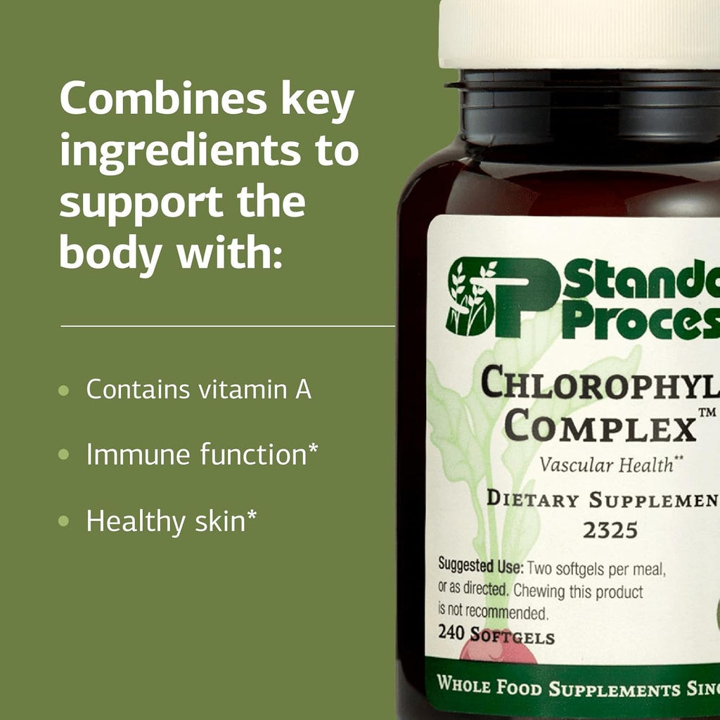 Standard Process Chlorophyll Complex - Immune Support, Antioxidant Activity, Skin Health and Hair Health Support with Vitamin A, Sunflower Lecithin, Buckwheat, Spanish Moss, and More - 240 Softgels