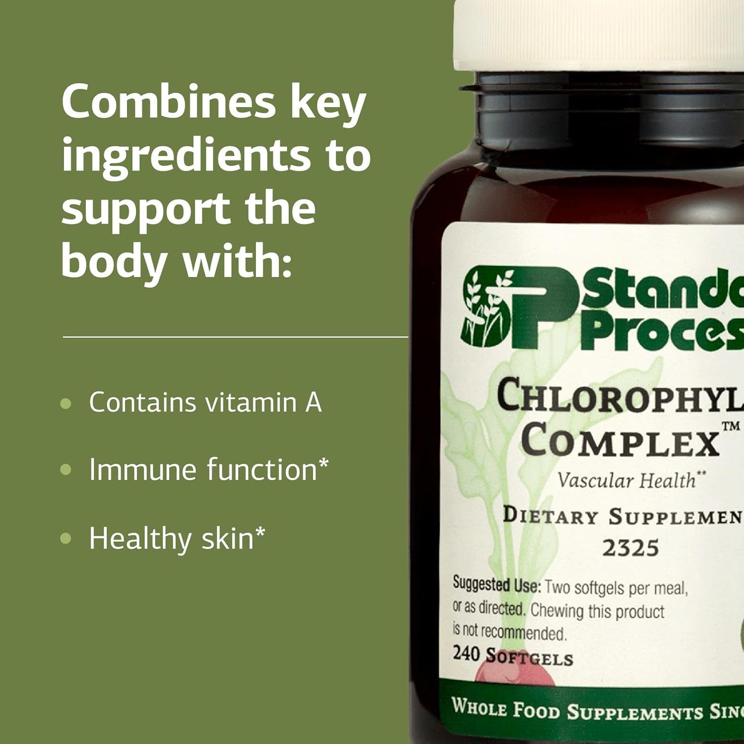 Standard Process Chlorophyll Complex - Immune Support, Antioxidant Activity, Skin Health and Hair Health Support with Vitamin A, Sunflower Lecithin, Buckwheat, Spanish Moss, and More - 240 Softgels