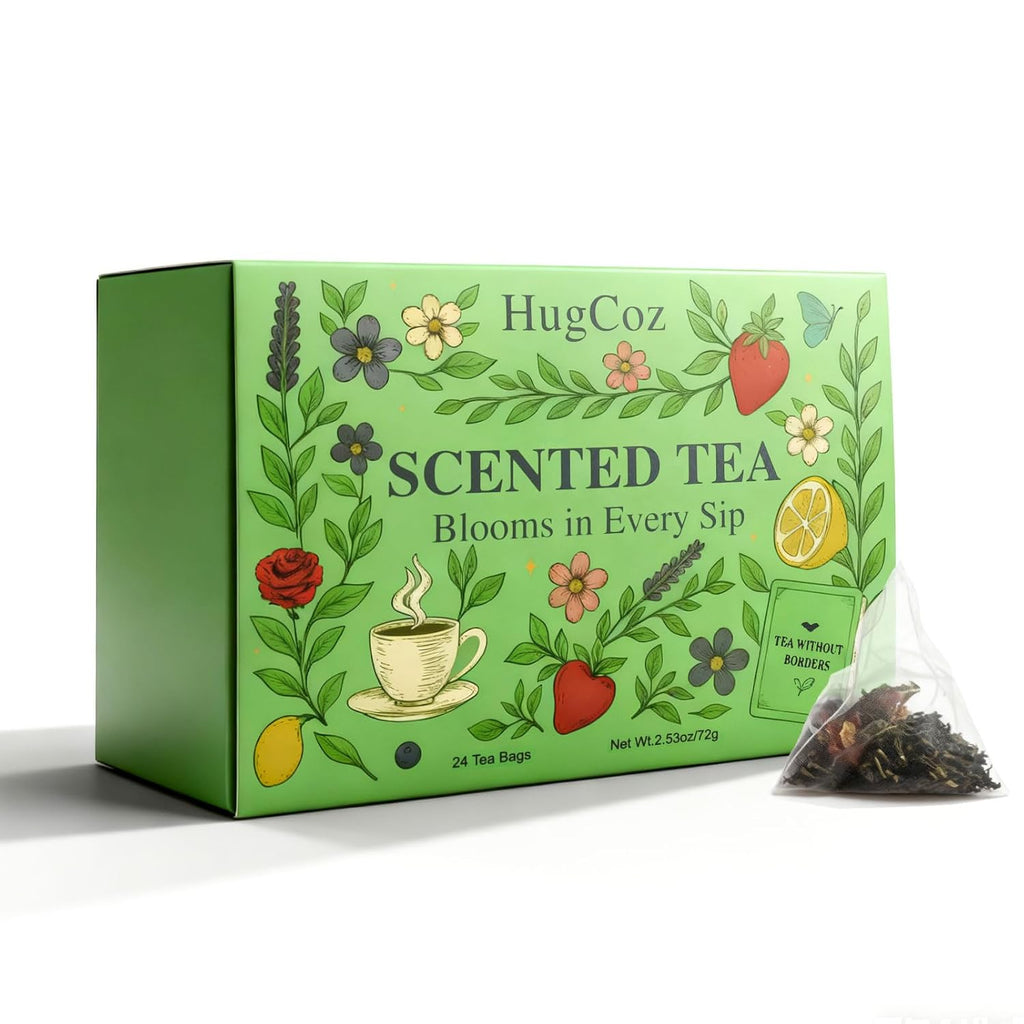 HugCoz Tea Gift Set | 24 Assorted Tea Bags | Christmas Day & Corporate Gifting Option | 12 Exotic Herbal Blends with Premium Whole Leaf in Eco-Friendly Pyramid Bags