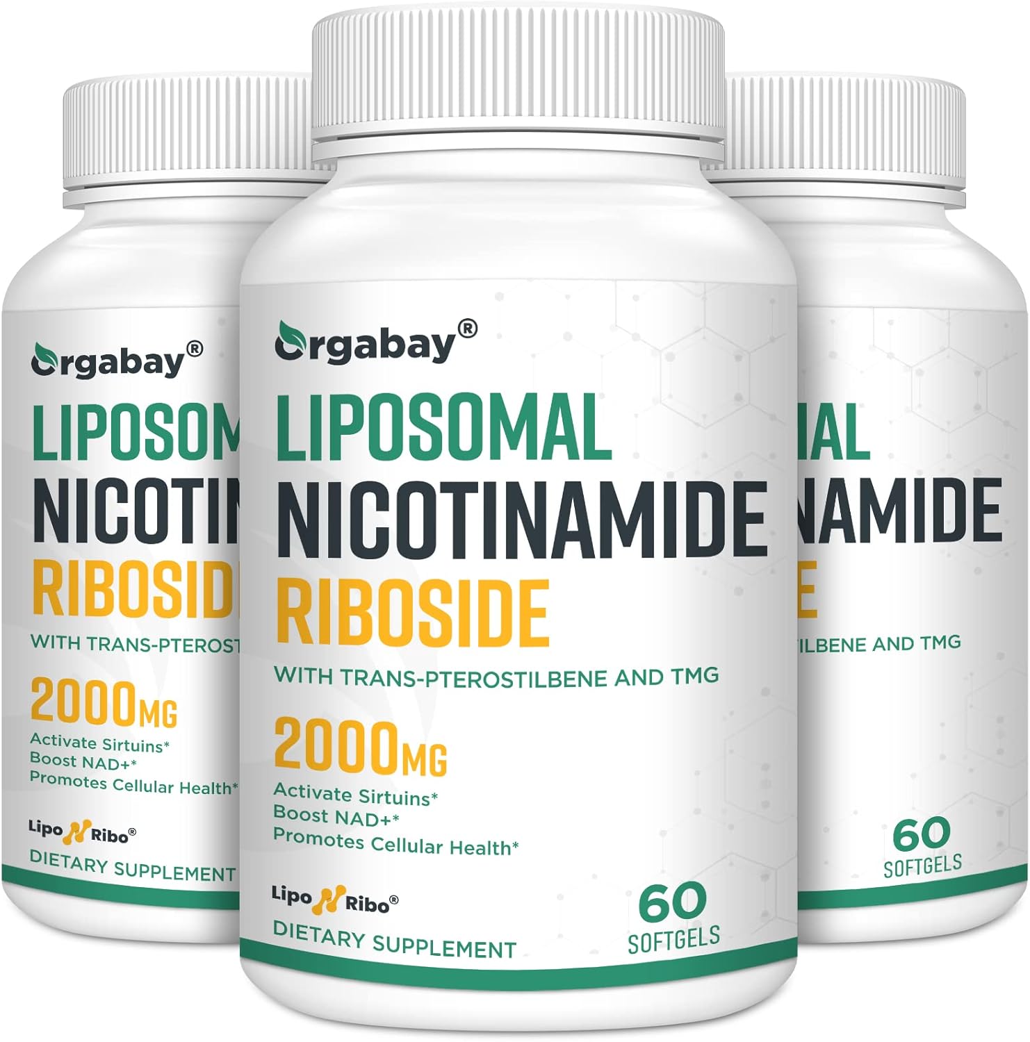 Orgabay Liposomal Nicotinamide Riboside 2000 MG with TMG and Pterostilbene, Boosting NAD+, Support Healthy Aging, 180 Count