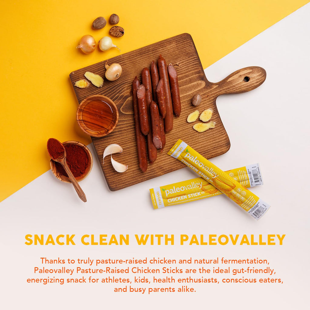 Paleovalley Pasture-Raised Chicken Sticks – 10 Pack – 7g Protein per Stick – Keto-Friendly, Paleo, Gluten-Free, Nitrate-Free – On-the-Go Snack (10 Pack, Teriyaki)