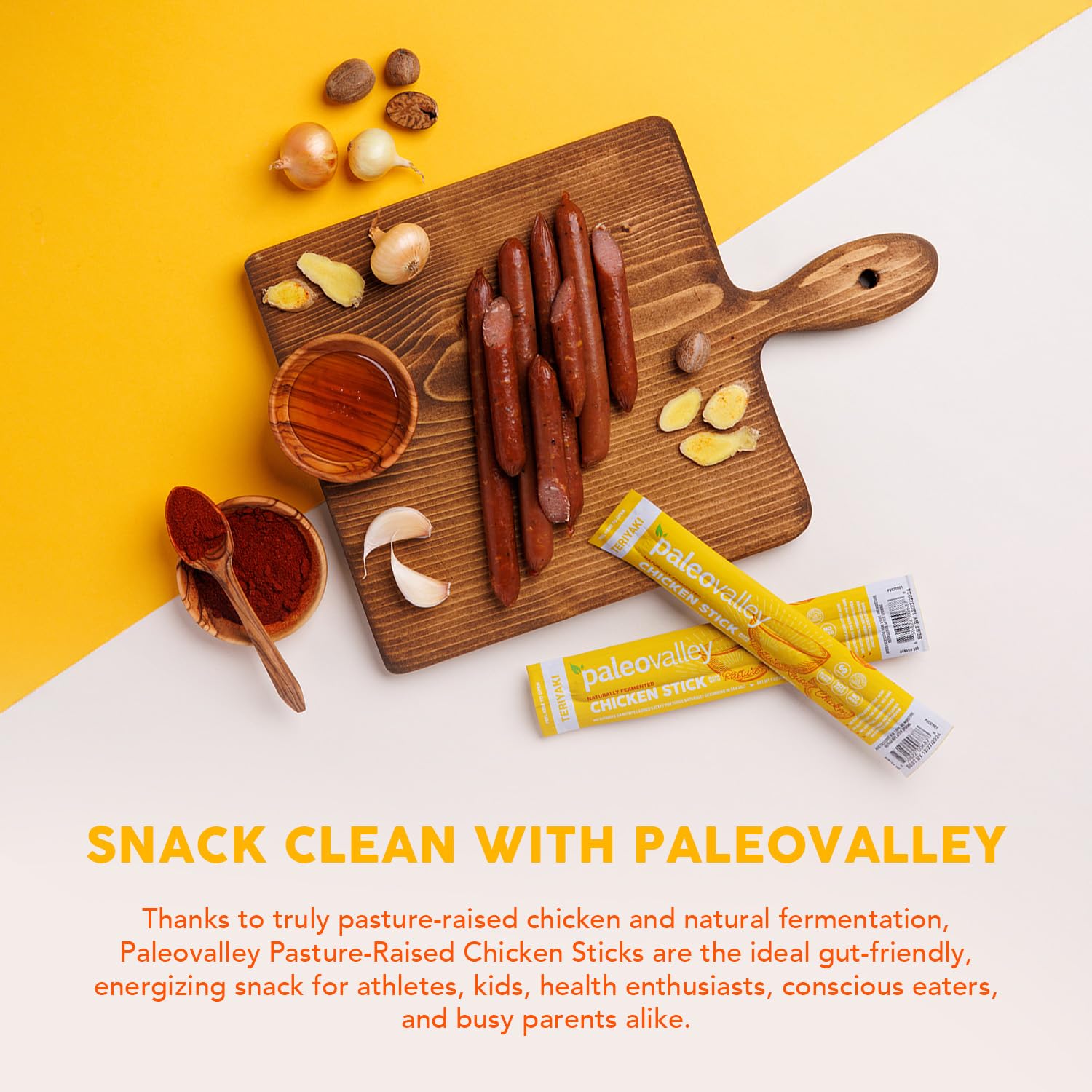 Paleovalley Pasture-Raised Chicken Sticks – 10 Pack – 7g Protein per Stick – Keto-Friendly, Paleo, Gluten-Free, Nitrate-Free – On-the-Go Snack (10 Pack, Teriyaki)