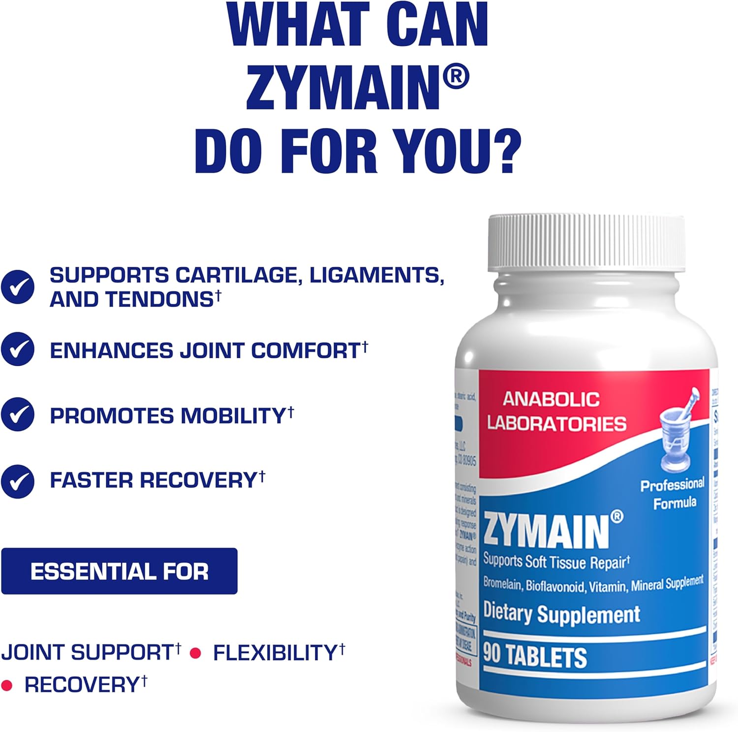 Cartilage Ligament and Tendon Supplement - Clinical Restorative Joint Support Formula with Bovine Cartilage Minerals and Proteolytic Enzymes for Enhanced Comfort Mobility Zymain 90 Support