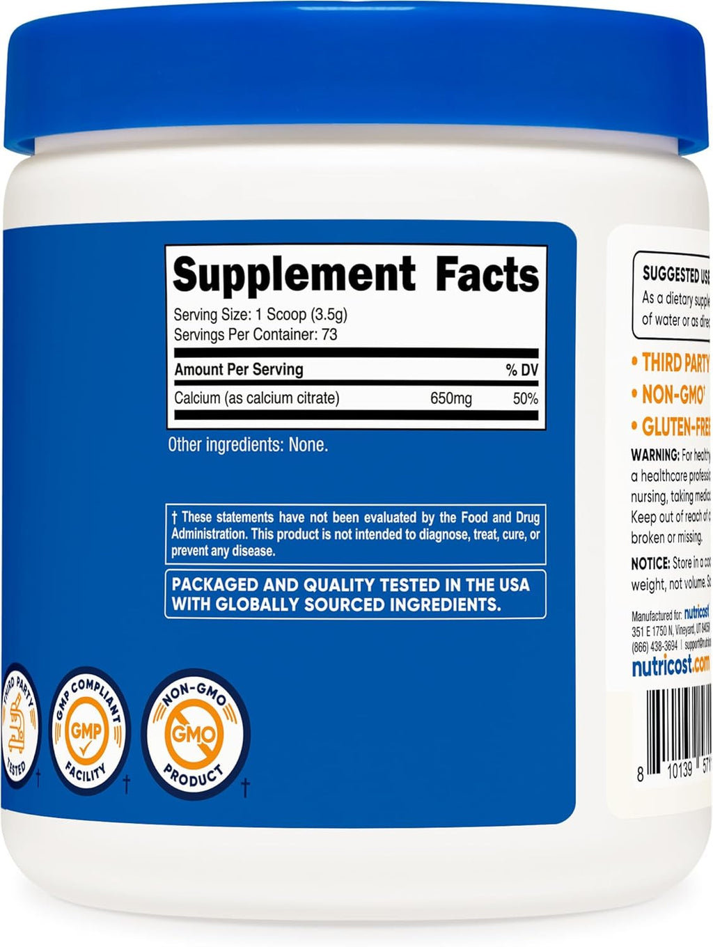 Nutricost Calcium Citrate Powder (250 Grams) Unflavored