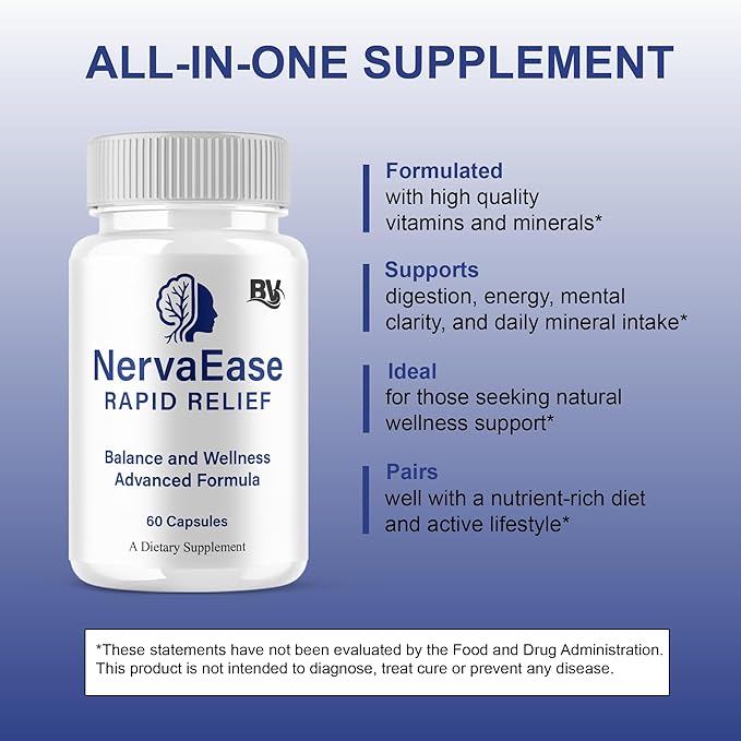 BLUE VIBE NervaEase Premium Health & Wellness Nootropic Supplement, NervaEase Advanced All Natural Health Management & Overall Support Supplement Formula Pills (3 Pack - 180 Capsules)