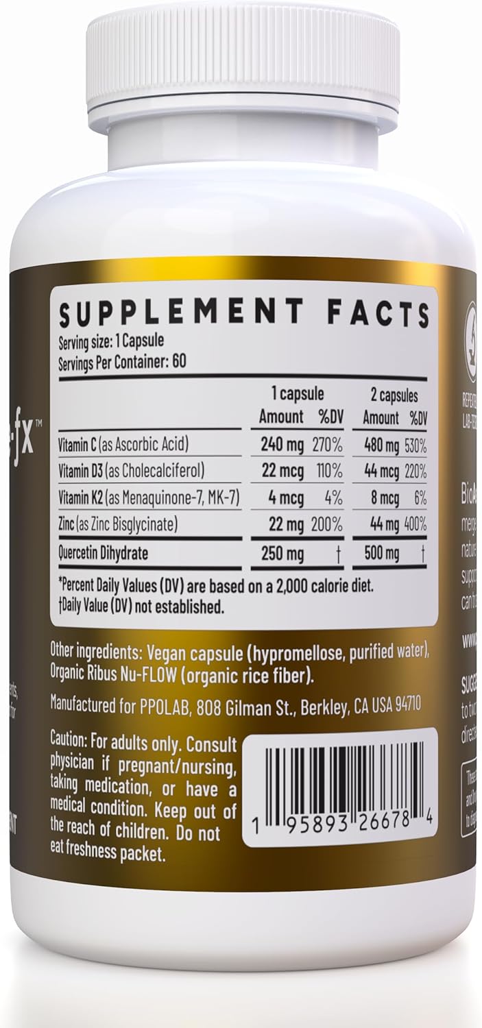 Immune-fx™ Advanced Chelated Zinc Ionophore Immune Support & Allergy Health Supplement, Quercetin 500mg, Antioxidant Vitamin C, D3, K2 MK7, Promotes DNA, Heart, Lung, Sinus Health, 60 Vegan Capsules