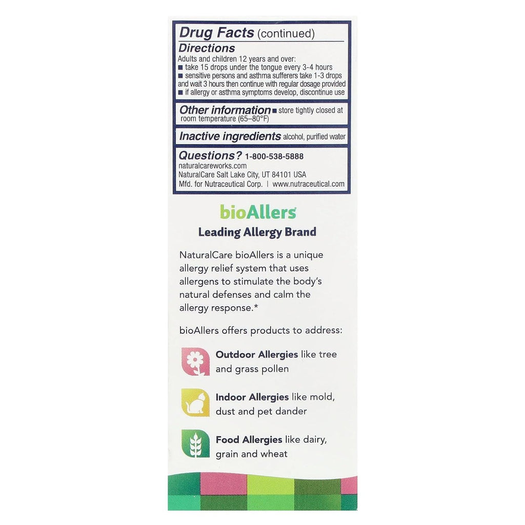 NaturalCare Tree Pollen Homeopathic Liquid Drops by bioAllers, 1 Fl Oz | Cedar Fever | May Help Relieve Sinus Pressure, Congestion, Sneezing, Runny Nose