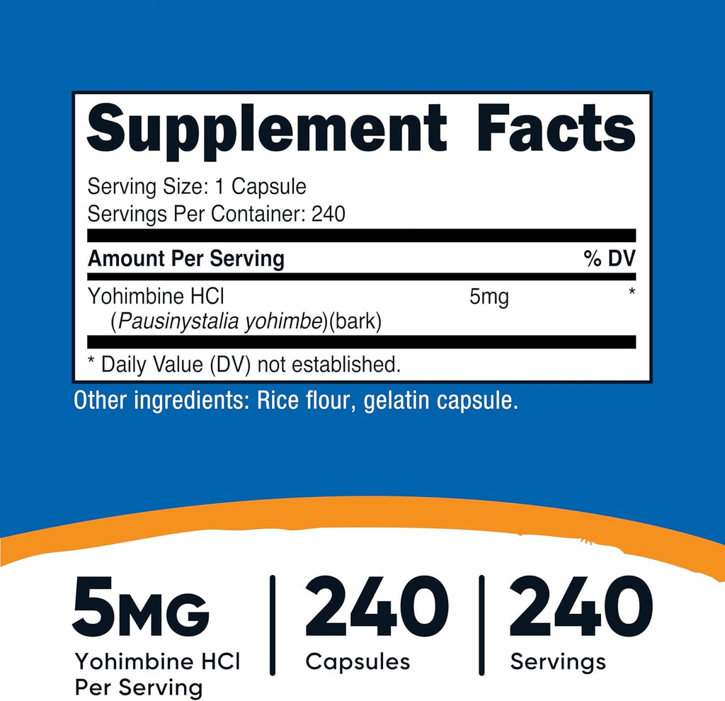 Nutricost Yohimbine HCl 5mg, 240 Capsules (2 Bottles) - Extra Strength - Gluten Free & Non-GMO