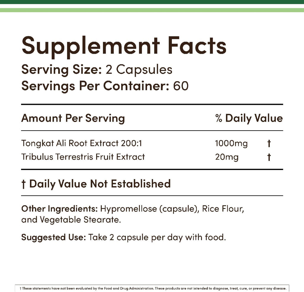 Tongkat Ali - 1000mg (2 Month Supply) - Men's Health - 200:1 Extract of (Longjack) Eurycoma Longifolia, with 20mg Tribulus Terrestris (Third Party Tested) by Double Wood