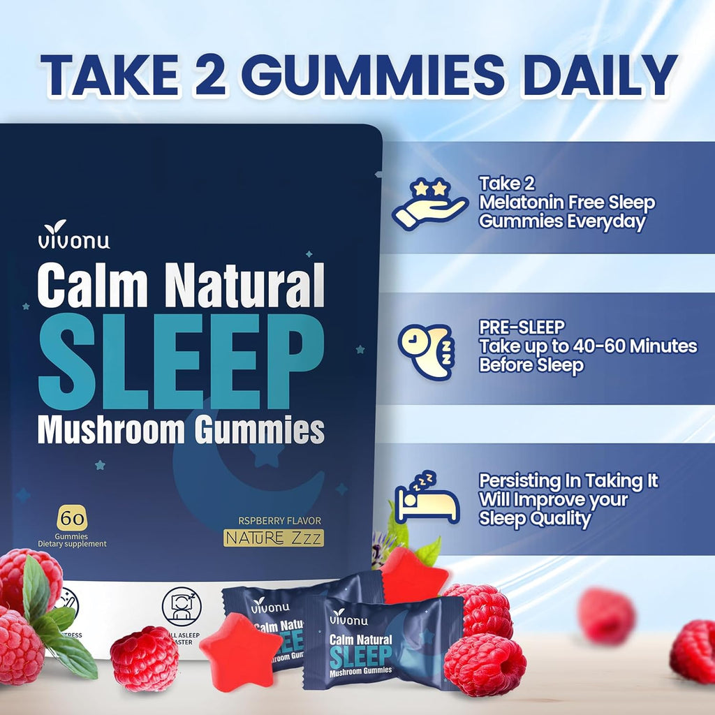 Sleep Gummies for Adults with L-Theanine, Magnesium, Reishi Mushroom,Valerian Root, Passionflower | Non-Habit Forming Sleep Aid | Non-GMO Sleep Gummies Melatonin Free | Raspberry Flavor (180pcs)