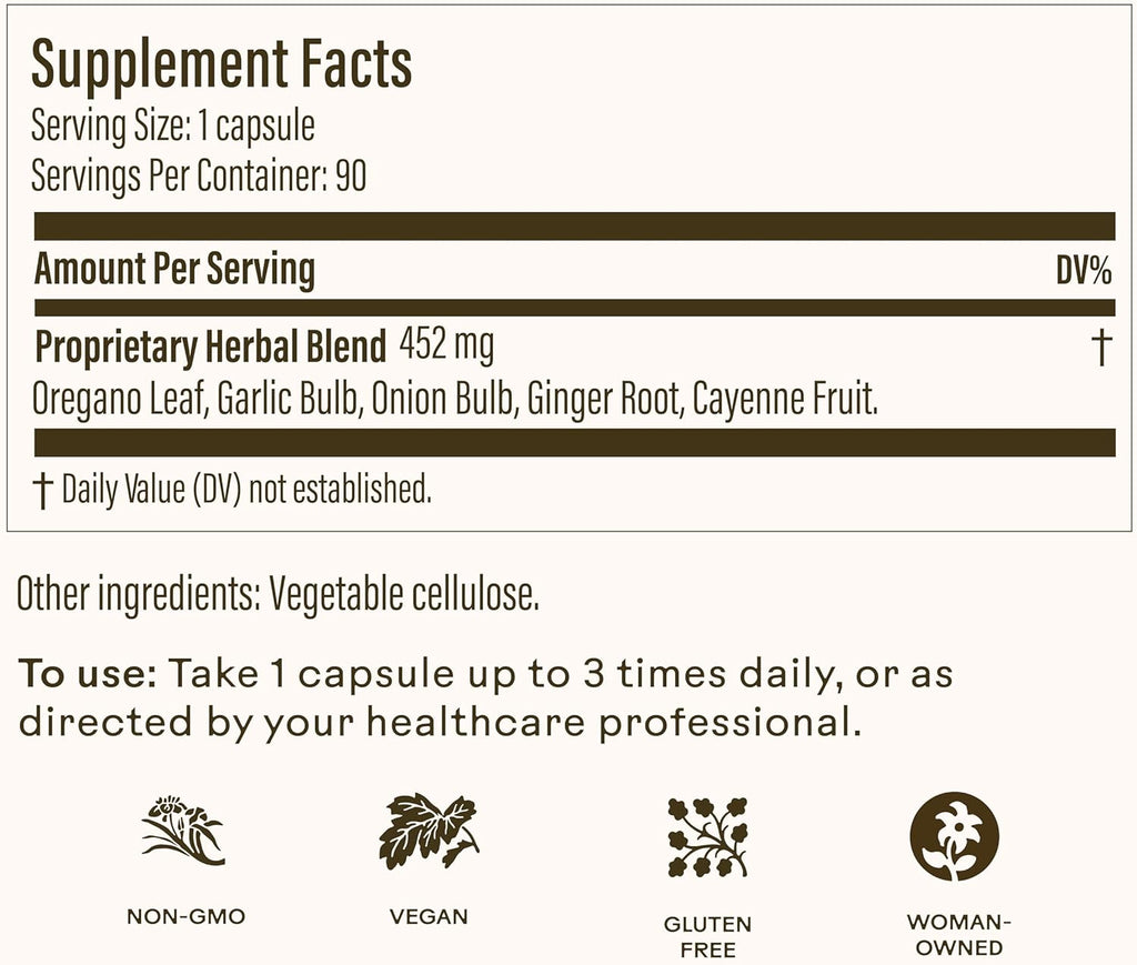 Wooden Spoon Herbs Oregano Daily Wellness Supplement | Immune Support, Digestive Health & Antioxidants | Organic Oregano Leaf & Garlic | Gentle, Stomach-Friendly Formula | 90 Capsules, Vegan & Non-GMO