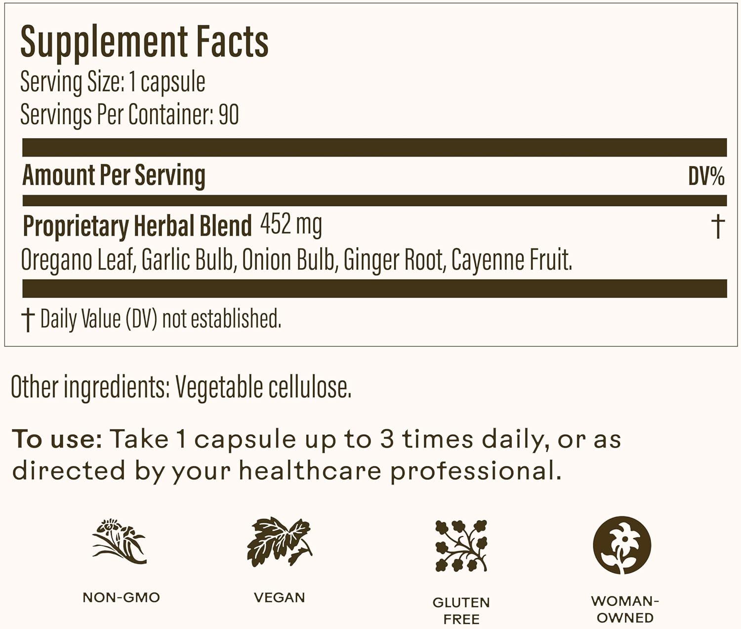 Wooden Spoon Herbs Oregano Daily Wellness Supplement | Immune Support, Digestive Health & Antioxidants | Organic Oregano Leaf & Garlic | Gentle, Stomach-Friendly Formula | 90 Capsules, Vegan & Non-GMO