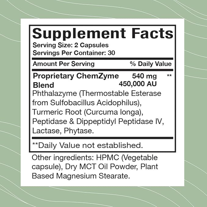 Optimal Health Systems Chemzyme | Proprietary Phthalate Detox Enzymes + Gluten/Dairy Digestion | Protection from Micro Plastics | 60 Capsules