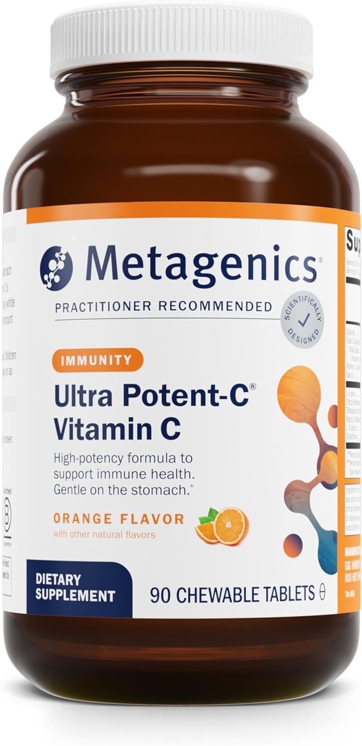 Metagenics Ultra Potent-C Vitamin C Chewable - for Immune & Antioxidant Support* - with L-Cysteine & L-Lysine - Chewable VIT C - Natural Orange Blast Flavor - Bioflavonoids Supplements - 90 Tablets