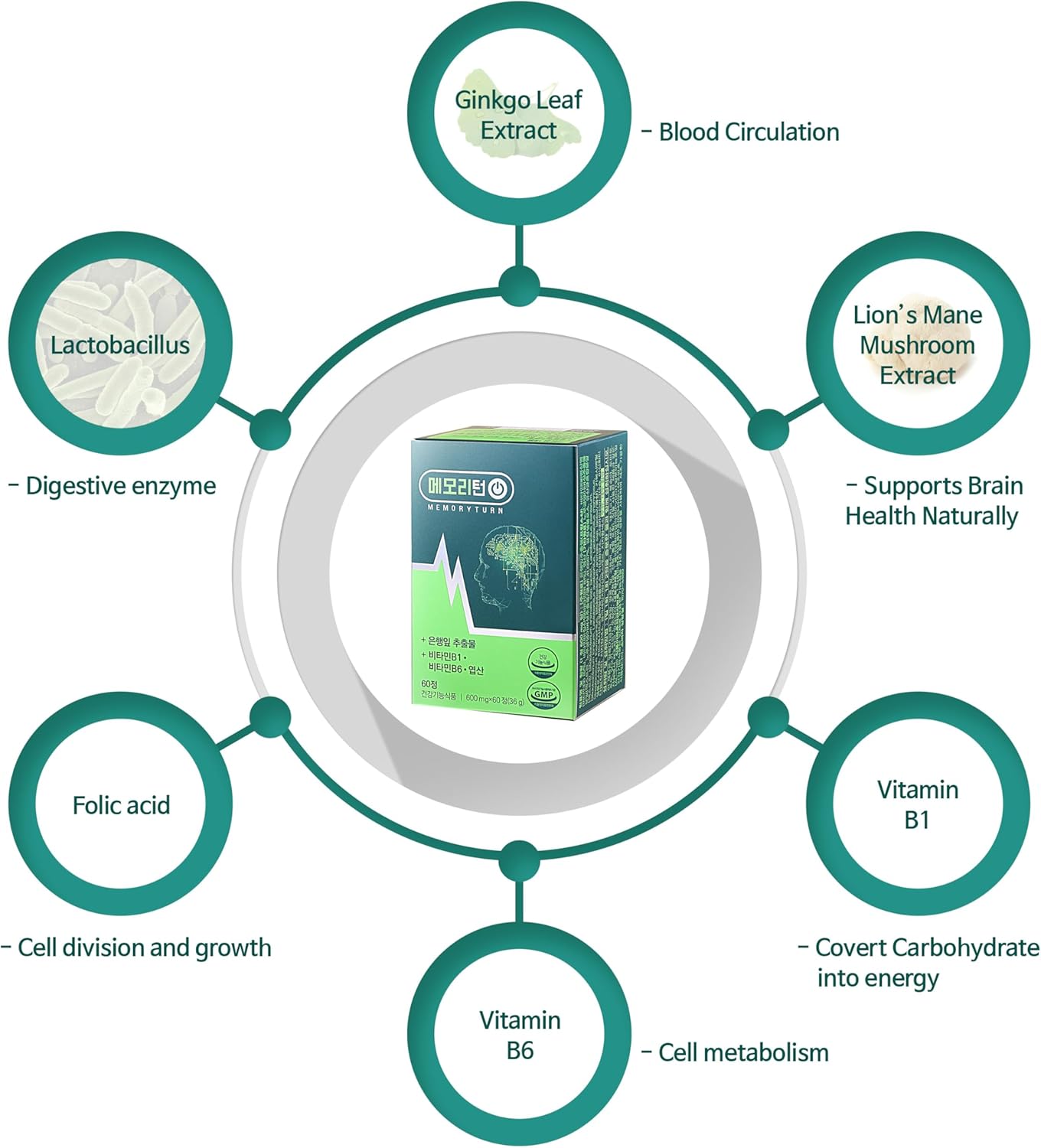 Memoryturn] Brain Boost with Ginkgo Biloba & Lion’s Mane – Supports Focus & Cognitive Function, Mental Clarity & Daily Wellness