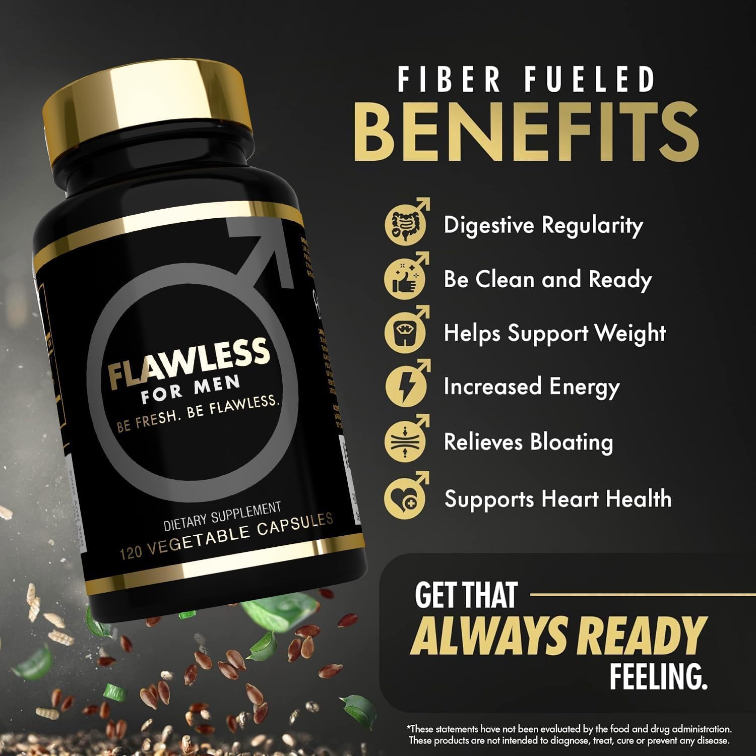USA'S Most Fiber Rich Supplement 120 Capsules Mega Dose 3000mg Blend Psyllium Husk, Aloe Vera, Chia Seed & Flaxseed Powder Gut Health, Cleanliness, Constipation