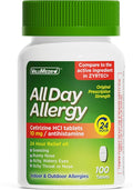 ValuMeds 24-Hour Allergy Medicine Antihistamine for Pollen, Hay Fever, Dry, Itchy Eyes, Allergies | Cetirizine HCl 10mg Caplets, Compare to Leading Brand (100 Count)