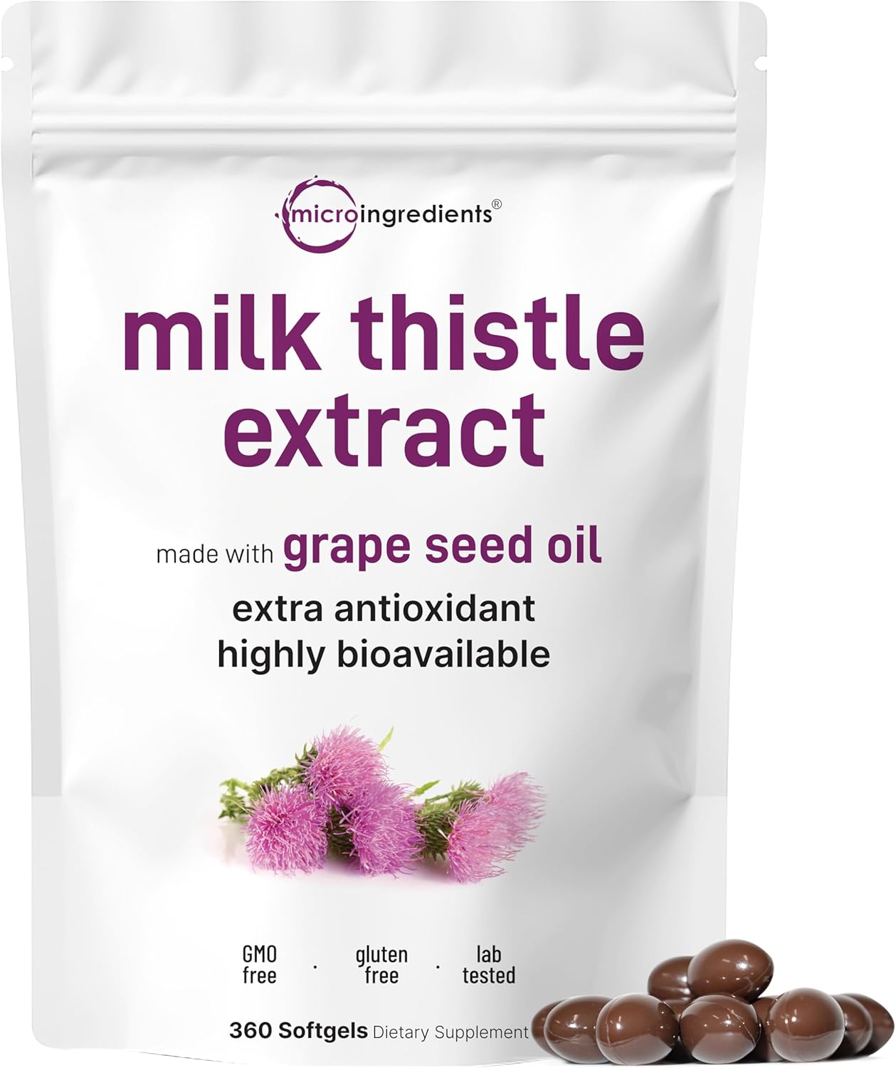 Micro Ingredients Milk Thistle Supplement 6,000mg | 360 Softgels with Grape Seed Oil | Highly Bioavailable Extract | Liver Support & Detox | Contains Active Silymarin + Antioxidants