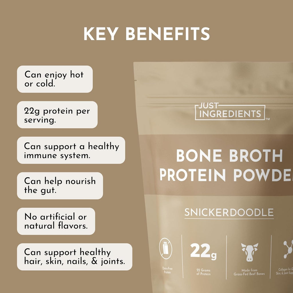 Bone Broth Protein Powder – Snickerdoodle | 15 Servings | 21g Grass-Fed Protein per Serving | Dairy-Free | Collagen for Gut, Skin & Joint Support | Made with Real Food Ingredients