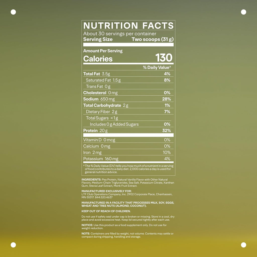 LTH Vital Vegan Protein - Trusted by Life Time Fitness Members - Plant-Based Protein Powder Made from Pea Protein - Supports a Healthy Immune System - Dairy Free & Soy Free - Vanilla, 30 Servings