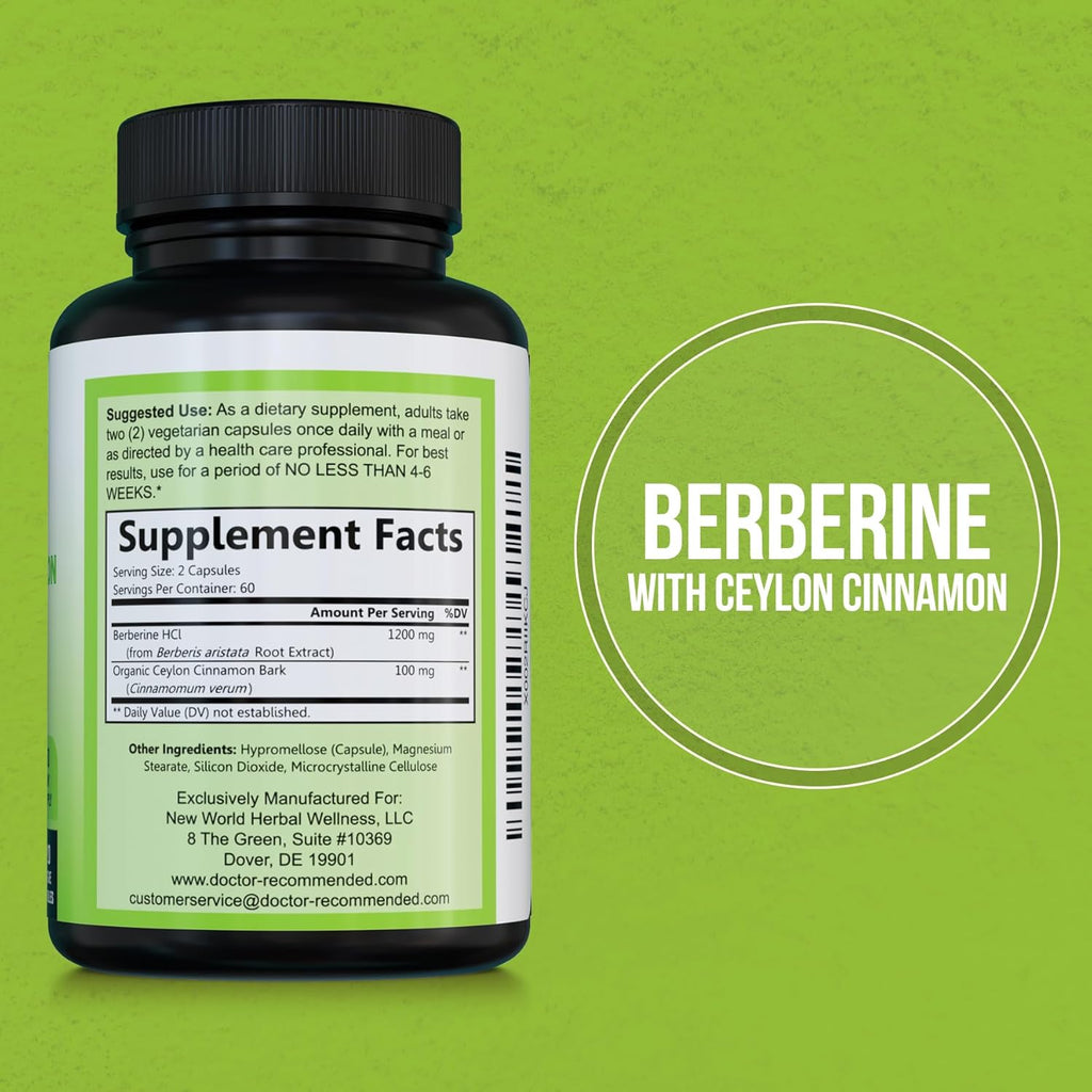 DOCTOR RECOMMENDED SUPPLEMENTS Berberine with Ceylon Cinnamon - 1200mg Berberine & 100mg Organic Ceylon Cinnamon - 120 Veggie Capsules, (Pack of 3)